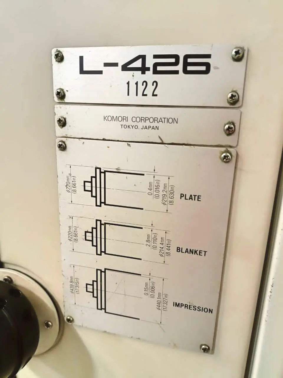 KOMORI L426 1992 Komori L426 1992 Technical Specifications